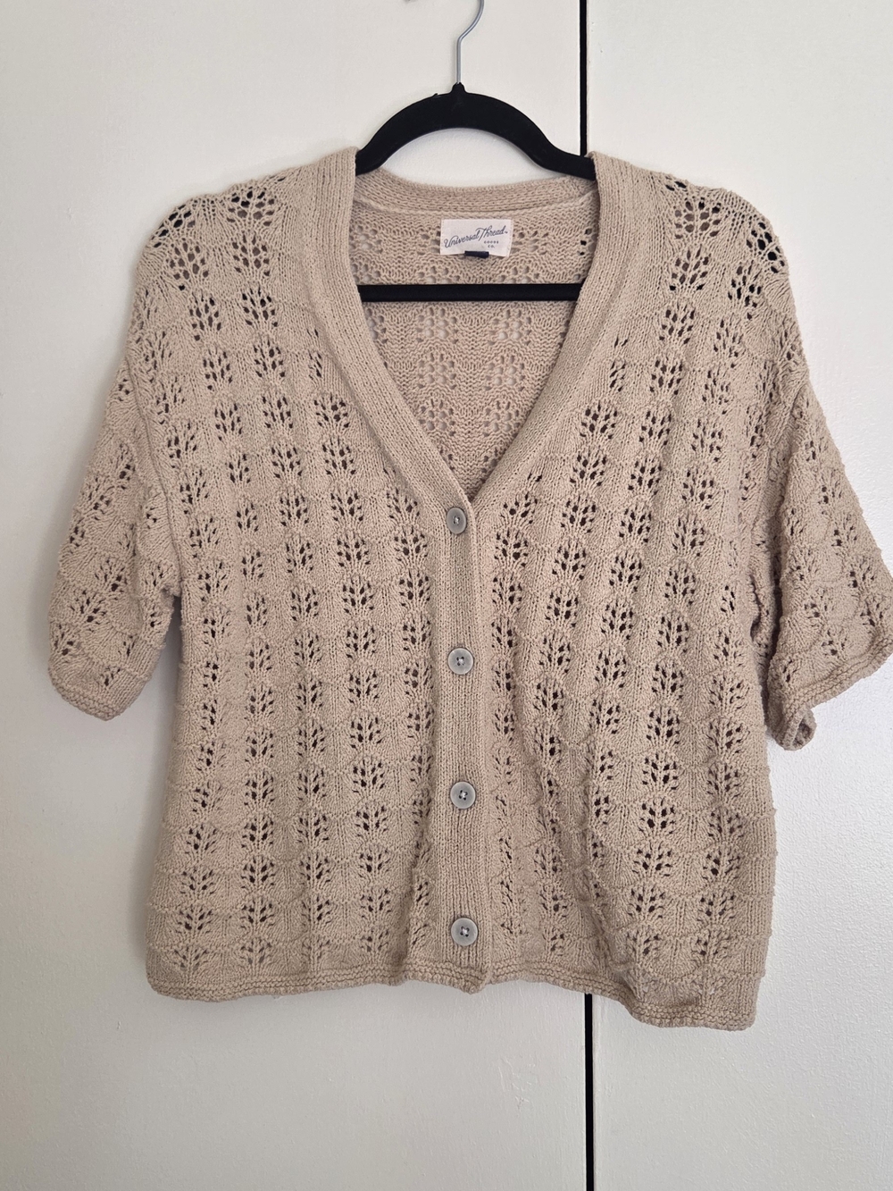 Universal Thread Beige Openwork Knit Button Cardigan